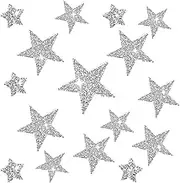 16 Silver Rhinestone Star Patches - Bling Iron-on Glitter Appliques for DIY Clothing, Jeans, Hat Repair and Decoration