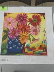 hand painted needlepoint canvas JM I'm Beautiful Floral