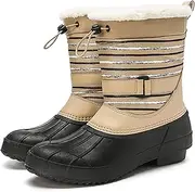 [PiurUf] Rain Boots Women Waterproof Duck Boots Lady Snow Boots Winter Keep Warm Non-Slip Rubber Female Fashion Women Casual Shoes Rain Shoes Multi Rain Boots Womens (Color : G05-Khaki, Size : 39-40)