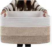 BDZBREN 3 Pack Storage Basket, Cotton Rope Woven Basket With Handles for Shelf, Pet Toy, Book, Cloth Storage, Storage Organizer for Living Room, Bathroom (Gradient Beige, XL)