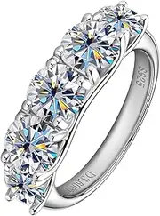 [PROSTORY] 5 Stone Moissanite Half Eternity Ring Wedding Band, 3.6 Carat D Color Lab Created Diamond Anniversary Rings, Platinum Plated Silver 5-Stone Engagement Ring for Women