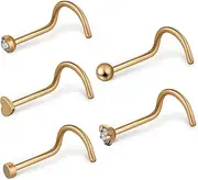 [Holibanna] 5pcs Nose Stud Set Heart Corkscrew Styles Steel Nose Piercing Jewelry for Women