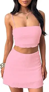[Hafailia] Summer Two Piece Outfits for Women Vacation Going Out Plisse Crop Tops High Waisted Bodycon Mini Skirt Sets
