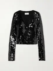 [16ARLINGTON] 16ARLINGTON - Solaris Cutout Sequined Stretch-tulle Top - Black - UK 14 UK 14 Black