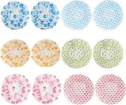 12 Pieces Reusable Waterproof Shower Caps,WizeFolk Combo Pack Plastic Bath Caps Beauty Salon Spa Shower Caps Lace Elastic Band Bath Hair Hat suitable for Women Ladies fit for Home and Travel