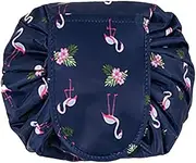 Large Capacity Lazy Makeup Toiletry Bag Drawstring Portable Travel Casual Waterproof Quick Pack Magic Makeup Storage Bag Perfect for Women Girls (DarkBlue Flamingo)