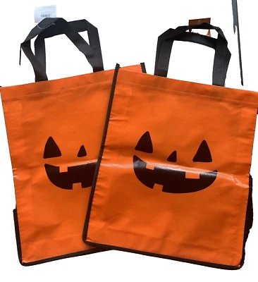 Lot 2 Halloween Candy Trick Or Treat Tote Bags 13” X 15” Kids Bag Pumpkin Party