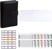 5.3x7.4 Inch A6 Savings Challenges Book with Cash Envelopes Budget Planner Binder 12PCS Zipper Envelopes 21 Labels Black