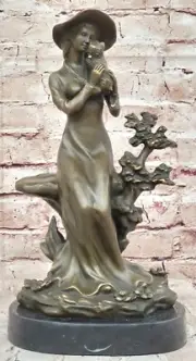 Handmade European Bronze Sculpture ELEGANT LADY WITH DOG FIGURINE Bronze Statue