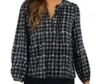 Hope & Harlow Top Womens Petite Medium Green Black Plaid Sheer Office Blouse NEW