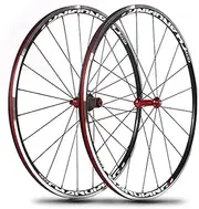 Wheels 700C Wheelset Road Bike Wheel Double Wall Rims 25mm Rim Brake for 7-11 Speed Cassette Flywheel Quick Release Hubs Ultra Light 1600g (Color : Red hub, Size : 700c)