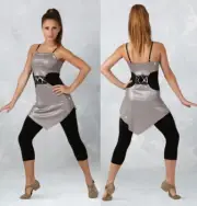 Breakaway Adult Small Dance Costume Capri Unitard Black Matte Jersey Foil Jazz