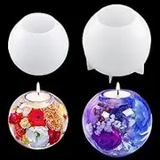 FineInno 2pcs Tealight Candle Holder Resin Molds, Sphere Candlestick Silicone Molds, Resin Epoxy Votive Candle Holder Molds Silicone for DIY Home Décor (2pcs Sphere Mold)