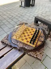 Completely Handmade Wooden Chess Backgammon Board Set, Game Board, No Analogues