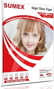 Sumex High Glossy Waterproof Inkjet Photo Paper A4x100 Size 120gsm 210 * 297mm Single Side for Dye Ink Compatiable with All Inkjet Printers
