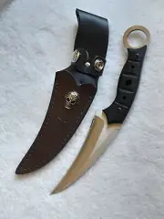 Karambit Stainless Steel Fixed Knife G10 Handle Decorated Skull Leather Sheath