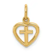 14K Yellow Gold Cross In Heart Charm