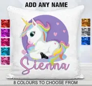 Unicorn Cushion Cover Reversible Flip Sequin Throw Pillow Case Personalised