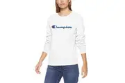 Champion Women's Script Pullover Crew, White, Large