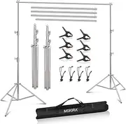 MSKIRA 9.2 x 10 Ft Stainless Steel Backdrop Stand Heavy Duty Background Stand Adjustable Backdrop Support System Kit for Photography Parties Weddings, with Clamps, Carry Bag