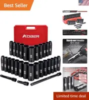 1/2-Inch Drive Impact Socket Set, 29 Pieces, 6 Point, SAE/Metric, 3/8" - 1", ...