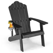 Costway Adirondack Beach Chair Sun Lounge Weather-Resistant w/Cup Holder Garden Patio Poolside Black