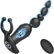 Vibrating Anal Beads Butt Plug Male Sex Toys with Penis Cock Ring, Adult Sex Toys for Men Anal Vibrators with 10 Vibration Modes Bullet Vibrators Delayed Ejaculation (Remote control)