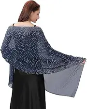 [Ladiery] Shawl and Wraps for Evening Dresses, Soft Sheer Chiffon Sparkly Rhinestone Wedding Scarf Formal Shawl Wraps for Women