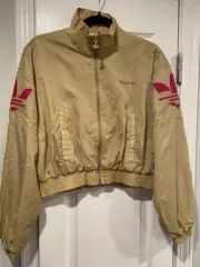 NWT Adidas Size S Primegreen Tan Magenta Cropped Logo Track Top Full Zip Pockets
