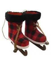 Red Tartan Ski Boots Hanging Christmas Tree Ornament 21cm