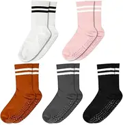 [Lotsdonxia] 5PCS Thigh High Non-slip Yoga Towel Bottom Socks Silicone Sports Pilates Women's Cotton Socks Suitable for Indoor Fitness, Anti-Fall, Quiet and Non-Disturbing