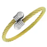 Stainless Steel Yellow Gold Tone Open End Twisted Cable Womens Bangle Bracelet