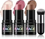 Erinde Cream Blush Contour Highlighter Makeup Stick, 3 in 1 Multi Face Makeup Set, Bronzer for Cheeks Eyes Lips, Waterproof and Long Lasting, Set A