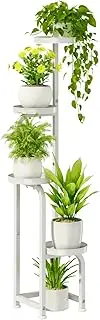 [Bamworld] Corner Plant Stand Indoor Outdoor, Tall Metal Flower Pot Stands for Multiple Plants, 4 Tier White Heavy Duty Plant Shelf for Patio Garden Balcony Living Room Bedroom(Patent Design)