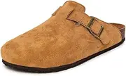 Nautica Women Mens Clogs Mules Vegan Suede Cork Footbed Buckle Sandals Comfort Potato Shoes with Arch Support (Faux Fur/Smooth)