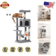 Multi-Cat Indoor Cat Tree with Hammock, Scratching Posts & Easy Assembly