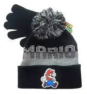 SUPER MARIO BROS NINTENDO Boys Knit Winter Beanie Hat & Gloves Set w/Pom-Pom $25