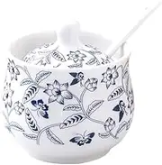 Ceramic spice jar， 1 Set Ceramic Jar with Lid Spoon Condiment Pot Seasoning Box Canisters Suger Bowl Salt Pepper Container for Home Kitchen Dinner Table bowl