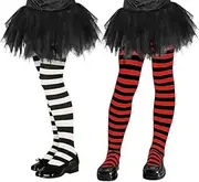 [HZHSGLY] Black and White Striped Tights Kids, Opaque Striped Pattern Girls Tights 5-6 Years, Striped Tights Girls Casual Pantyhose 2 Pairs