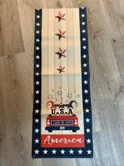 Table Runner 4th of July Patriotic Gnomes Stars Large 13x72” Burlap Linen NEW