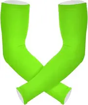 [Yoogain] UV Protection Tattoo Cover Up Lawn Green Chartreuse Solid Color Pure Plain Compression Sleeve for Volleyball, Basketball, Cycling Two Way Wearing Styles cubre brazos, Lawn Green Chartreuse