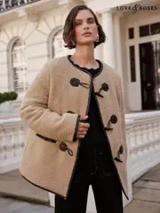 Love & Roses Beige Borg Scarf Short Duffle Coat (629652) | $88