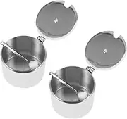 HEALSOPTHY 2 Pcs Round Stainless Steel Seasoning Jar with Spoon Versatile Sugar and Salt Container for Kitchen Storage Modern Canister for Condiments and Seasonings