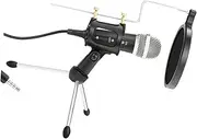Toddmomy Tripod Microphone and Stand for Live Streaming Phone Holder for PC Computer Use Mic Stand with Phone Bracket Black