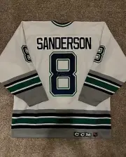 Geoff Sanderson Hartford Whalers CCM NWT Signed Home Jersey, Size 52
