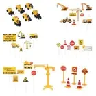 7 Sets Theme Party Mini Birthday Road Sign Cake Topper Crane Construction