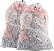 Commercial Mesh Laundry Bag - 24" x 36" - 2 Pack - Sturdy White mesh Material with Drawstring Closure. Ideal Machine Washable mesh Laundry Bag for Factories, College, Dorm and Apartment dwellers.