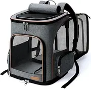 Lekesky Expandable Cat Carrier Backpack - Portable Breathable Rucksack for Medium and Small Cats & Dogs, Foldable with Inner Escape-proof Leash and Pet Mat, Supports 25 lbs (Grey)