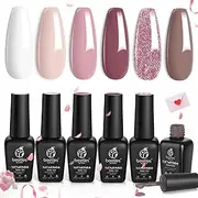 Beetles Romantic Wedding Gel Nail Polish Set, 6 Colors Classic French White Soft Pink Glitter Bridesmaid Nail Art Gel Polish Kit Soak Off UV Gel Nail Polish DIY Manicure Kit