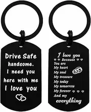 [Viayen] Drive Safe Keychain for Him - Valentines Day Gifts for Him Men Husband Boyfriend Birthday Anniversary Just Because Gift, Drive Safe Handsome